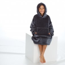 18C807: Older Kids Plain Charcoal Over Sized Plush Hoodie With Borg Lined Hood (One Size - 7-13 Years)
